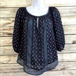 Abercrombie Blue Print Breezy Thin Peasant Shirt